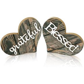 Jetec 2 Pieces Heart Shaped Wooden Decor Sign Table Love Wooden Decoration Rustic Home Love Sign Wooden Table Centerpiece for Home Kitchen Living Room Bedroom Office Table Decor