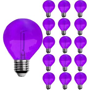G40 Light Bulbs Replacement Purple 1W Shatterproof Plastic LED Globe Bulbs G40 LED String Lights Replacement Bulb E12/C7 Candelabra Base for Indoor Outdoor Patio String Lights,15 Pack(Purple)