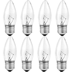 39W Equivalent Incandescent Torpedo Tip Chandelier,Incandescent Light Bulb, Clear Finish, Decorative, Chandelier FType Flame Tip, E26/E27 Medium Base (8)