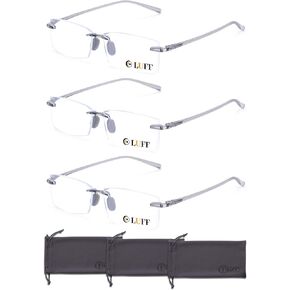 LUFF 3 Pack Rimless Reading Glasses Men Women- Comfortable Frameless Reader Lightweight TR90 Blue Light Blocking Eyeglasses
