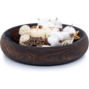 SAMGUYUE Wooden Bowls Round Decorative Paulownia Wood Centerpiece Bowls for Home Decor Natural Fruit Bowl for Coffee Table Key Tray for Entryway Moss Holder
