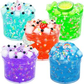 5 Pack Jelly Cube Crunchy Slime， Clear Slime Kit Super Soft and Non-Sticky, Birthday Gift Slime Party Favors for Girls and Boys