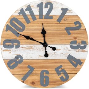 NAT & Jules Striped White and Woodgrain 24 inch Wood Composite Large Wall Clock