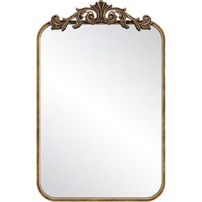 Barnyard Designs Vintage Antique Gold Mirror - Ornate Rectangular Metal Baroque French Wall Mirror for Home Decor - Great for Living Room or Bedroom (Round / 26")