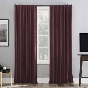 Sun Zero Greyson Faux Dupioni Silk Thermal Extreme Total Blackout Back Tab Curtain Panel, 50" x 95", Bordeaux Red