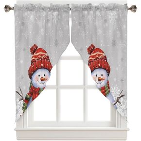 Swag Curtains for Windows Semi-Sheer Curtains Window Valance Rod Pocket Kitchen Valance Watercolor Marble Gold Edge Texture Blue Gray Swag Curtains Valences for Living Room Bedroom,36x36 Inch,2Panels