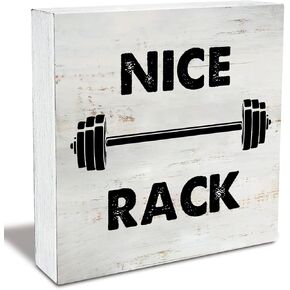 Rustic Nice Rack Fitness Wood Box Sign Funny Gym Wooden Box Sign Farmhouse Home Home Gym Desk Shelf Decor Gym Buddy Gift (5 X 5 Inch)