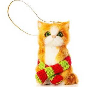 Ornativity Christmas Mini Cat Ornament - Furry Black Kitty Kitten with Scarf Xmas Holiday Tree Hanging Decoration 3"
