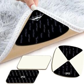 GYQTGO Non-Slip Rug Corner Grippers - Double Sided Carpet Tape for Hardwood Floors,Washable Reusable No Curl Rugs Pads Stickers Keeping Your Rug in Place Making Flat（12pcs）