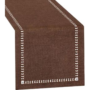 Grelucgo Hemstitch Chocolate Brown Table Runner, Dresser Scarf, Solid Color (14 x 72 Inch)