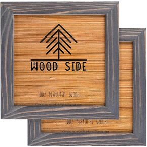 Rustic Wooden Square Pucture Frames 8x8 - Set of 2-100% Natural Eco Washed Wood with Real Glass for Wall Mounting and Tabletop Photo Frame - Grey