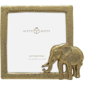 Square Elephant Photo Frame / 4x4 In | For Vertical Display on Tabletops | Perfect for Home Decor, Wedding, Vacation, Graduation, Or Any Milestone Photos (Gold)