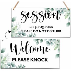 In Session Door Sign for Therapists, Do Not Disturb Hanger Sign for Therapy Office Decor, 6X12 Inches Double Sided Wooden Welcome Hanging Plaque-MBA04