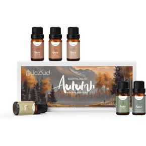 JCLOUD Fall Essential Oils for Diffusers for Home, Autumn Scented Fragrance Oils Gift Set, Incl. Black Vanilla, Cinnamon & Santal Aromatherapy Diffuser Oils - Spicy, Woody & Oriental Scents, 6 * 10mL