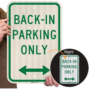 SmartSign - K-6986-HI-12x18 "Back-In Parking Only" Sign with Bidirectional Arrow | 12" x 18" High Intensity Grade Reflective Aluminum Green on White