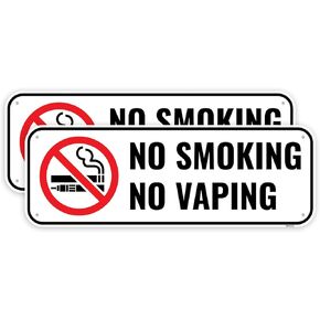 2PC No Smoking No Vaping Sign, 10 x 3.5 Inches - Aluminum - No Smoking Signs for Business Home