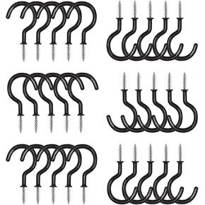 30 Pieces Black Vinyl Coated Screw-in Hooks Hooks Question Mark Screw Hooks Multipurpose Cup Hooks for Wooden Wall Cement Wall Kitchen Bathroom