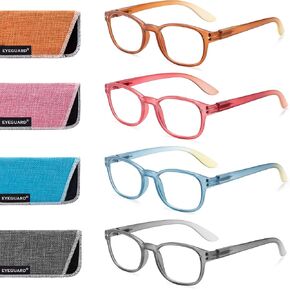 EYEGUARD 4 Pack Stylish Reading Glasses for Women Blue Light Blocking Square Spring Hinges Computer Readers