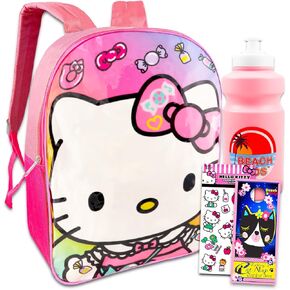 Hello Kitty Backpack for Girls - Hello Kitty School Supplies Bundle with 15" Hello Kitty School Bag Plus Stickers, Pink Water Bottle, and More (Hello Kitty Travel Bag)