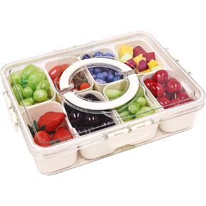 Snackle Box Container - Divided Serving Tray with Lid and Handle - Portable Snack Box Container Candy Organizer Snack Platters Fruit Tray Veggie Tray Charcuterie Boxes for Picnic Travel