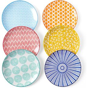Selamica Ceramic Dessert Plates Set of 6, Small Salad Plates 6 Inch Appetizer Plates for Kitchen, Mini Dinner Plates for Cake Snacks Side Dish, Microwave Dishwasher Safe, Assorted Colors