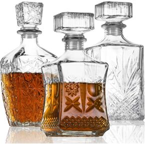 Liquor Decanters Whiskey Decanter Set of 3 Glass Alcohol Bottle for Tequila, Brandy and Vodka Unique Liquor Bar and Party Decorations (28oz*2, 31oz*1) in Saudi Arabia