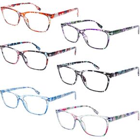 6 Pack Reading Glasses for Women,Blue Light Blocking Glasses Anti Eyestrain Readers with Spring Hinge Eye Glasses
