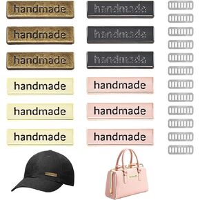 12 Pack Multi-Color Oval Shape Alloy Hand Made Tags Sewing Crafts Accessories Bag Label for Clothes Jeans Shoes Bags Handmade Labels