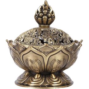 Classic Lotus Incense Burner, Mini Vintage Ancient Bronze Incense Burner Lotus Cone Incense Holder Tabletop Aromatherapy Ornament for Home Office.