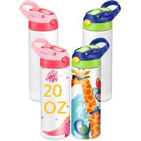 OFFNOVA 20oz Kids Sublimation Tumbler, Kids Sublimation Water Bottle Blank with Handle, Children Sublimation tumblers Cups for Milk, Soda, Juice, Drinks (4 Pack)