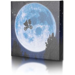 POP Creations - ET & Elliott Flying into the Moon - Premium Stretched Canvas Art - 12x12 Ready to Hang, Premium Quality Canvas Wall Art for Living Room
