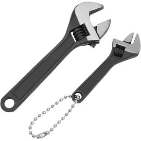 Mini Adjustable Wrench 4 Inch and 2.5 inch, Adjustable Hand Wrench Black Spanner Wrench with Chain Hand Knurl Tool for Repair Maintenance Automotive Car