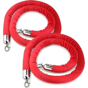 New Star Foodservice 54767 Red Velvet Stanchion Rope with Chrome Plated Hooks, 79.5-Inch, Set of 2
