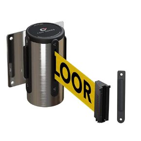 CCW Series WMB-125 Fixed Wall Mount Retractable Belt Barrier 11 Foot with Stainless Steel Case (Yellow"Caution-Wet Floor" Belt)