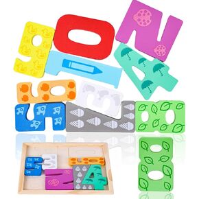 LovesTown 12PCS Stacking Dinosaur Puzzles, Preschool Wooden Dinosaur Toys Chunky Jigsaw Puzzles for Birthday Gift Kids Age 2 3 4 5