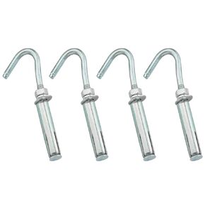 4PCS Expansion Hook Bolt M6 2.9x1.2 Inch Carbon Steel Wall Concrete Brick Fastener Door Window Bolt Ceiling Hook Fan Hook for Ceiling Concrete Anti Theft Doors and Windows Rain Shelter Railing