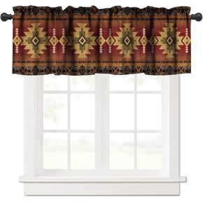 Tribal Aztec Window Valance Curtain, Navajo Abstract Geometric Ethnic Tribal Triangle Pattern Window Valances Treatments for Kitchen Living Room Cafe 1 Panels W54xL18in