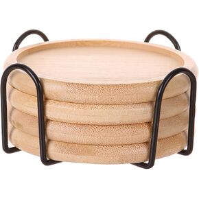 Coasters for Drinks Coffee of Bamboo，Coasters with Holder,Hot or Cold Drink Coasters, 4 Inch ，Protect Coffee Table，Suitable for Kinds of Cup Types, Decorative Indoor or Outdoor Coasters（4pcs）