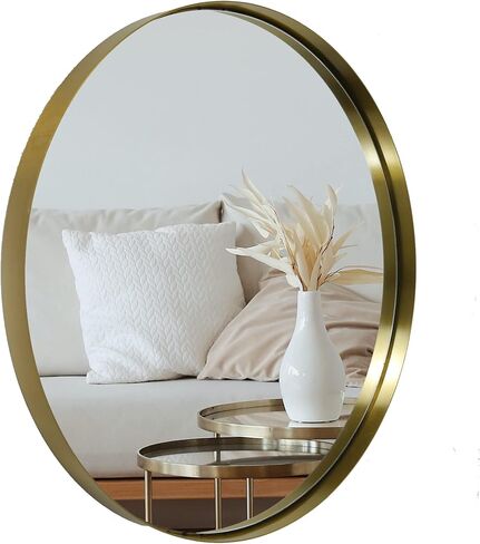 Wallcharmers 24" Round Gold Bathroom Mirror | Large Wall Mounted Decorative Vanity Mirror in Saudi Arabia