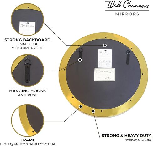 Wallcharmers 24" Round Gold Bathroom Mirror | Large Wall Mounted Decorative Vanity Mirror in Saudi Arabia