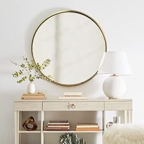 Wallcharmers 24" Round Gold Bathroom Mirror | Large Wall Mounted Decorative Vanity Mirror in Saudi Arabia