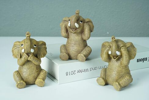 JORAE Elephant Statue Speak See Hear No Evil Baby Elephants Figurines Home Decorative Animal Garden Sculpture, Set of Three, 4.5 in, Polyresin in Saudi Arabia