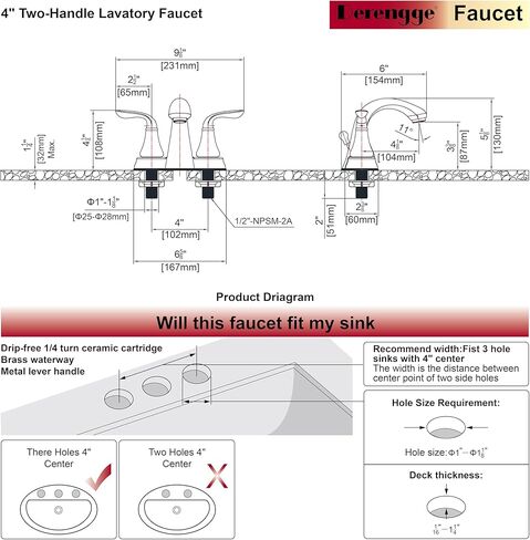 Derengge Matte Black Bathroom Faucet 4 Inch Two Handle Bathroom Sink Fucet with Drain Assembly, Lavatory Faucet for 3 Hole Installation, FL-0288-MT in Kuwait
