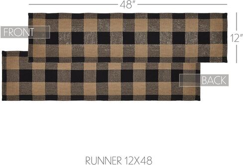 VHC Brands Runner 12x48, Cotton Dining Room, Kitchen Table Runner, Country Farmhouse Style, Black Check Collection, Rectangle 12x48, Country Black in Saudi Arabia