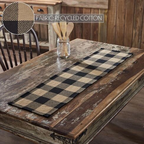 VHC Brands Runner 12x48, Cotton Dining Room, Kitchen Table Runner, Country Farmhouse Style, Black Check Collection, Rectangle 12x48, Country Black in Saudi Arabia