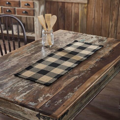 VHC Brands Runner 12x48, Cotton Dining Room, Kitchen Table Runner, Country Farmhouse Style, Black Check Collection, Rectangle 12x48, Country Black in Saudi Arabia