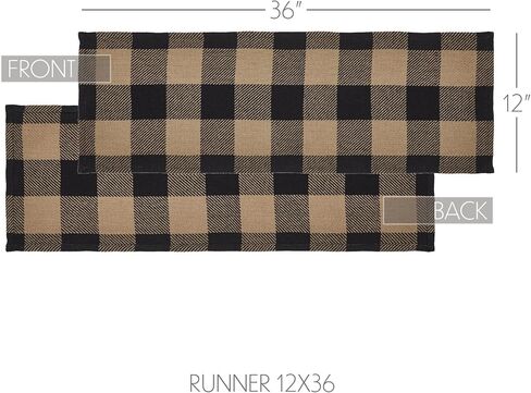 VHC Brands Runner 12x48, Cotton Dining Room, Kitchen Table Runner, Country Farmhouse Style, Black Check Collection, Rectangle 12x48, Country Black in Saudi Arabia