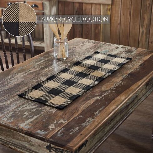 VHC Brands Runner 12x48, Cotton Dining Room, Kitchen Table Runner, Country Farmhouse Style, Black Check Collection, Rectangle 12x48, Country Black in Saudi Arabia