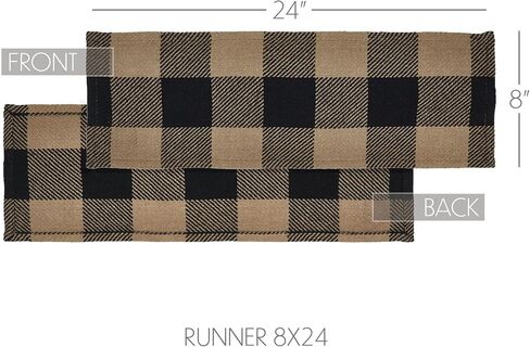 VHC Brands Runner 12x48, Cotton Dining Room, Kitchen Table Runner, Country Farmhouse Style, Black Check Collection, Rectangle 12x48, Country Black in Saudi Arabia