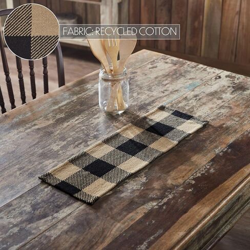 VHC Brands Runner 12x48, Cotton Dining Room, Kitchen Table Runner, Country Farmhouse Style, Black Check Collection, Rectangle 12x48, Country Black in Saudi Arabia